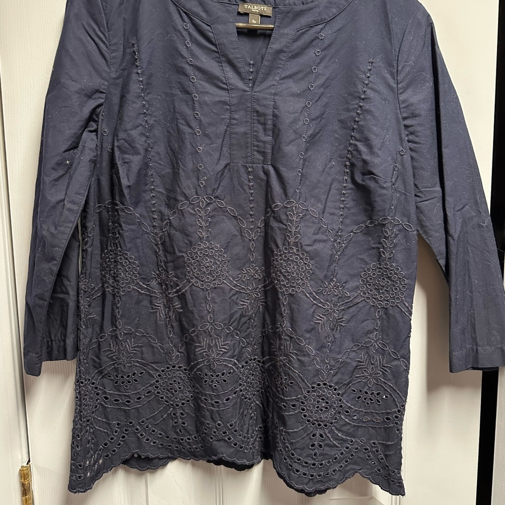 Talbots Navy Embroidered Women's Top